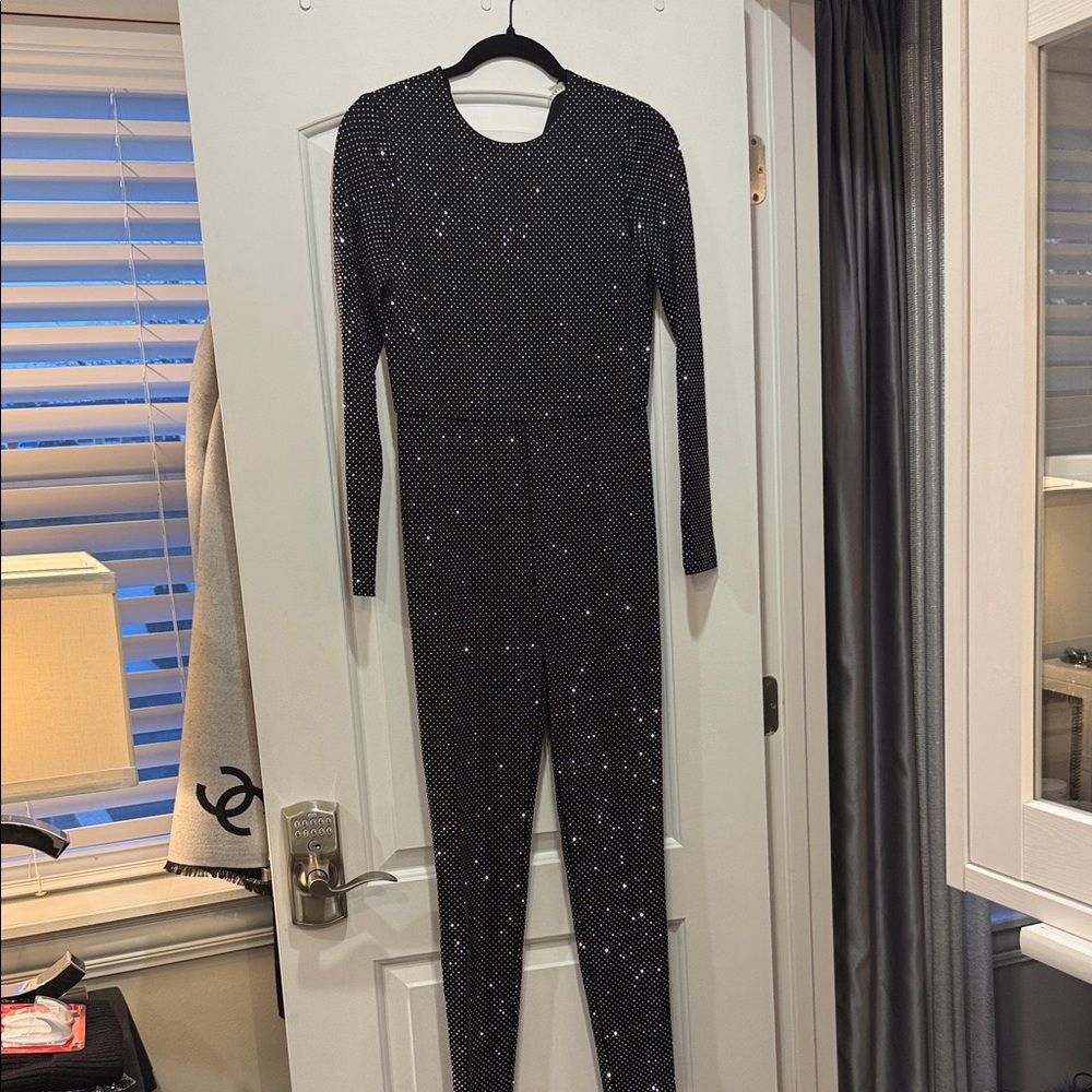 Alice + Olivia Black Glitter Jumpsuit Size 4 BNWT